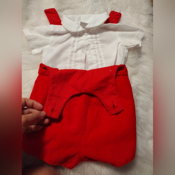 Baby togs vintage romper red velvet outfit set size 6-9 months - Picture 3 of 9
